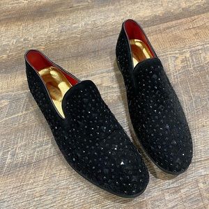 Men's Fashion Tuxedo Loafers Rhinestones Slip-on Black Wedding Moccasins